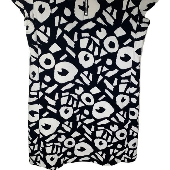 LOFT Black White Geometric Shift Dress Size 6 Short Sleeve Work Sheath - Picture 7 of 12